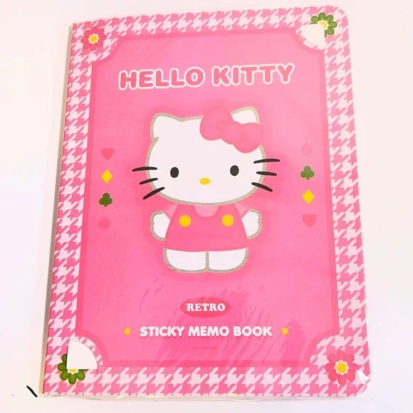 Sanrio OS Hello Kitty Retro Sticky Memo Book Pink Houndstooth Y2K Stationery