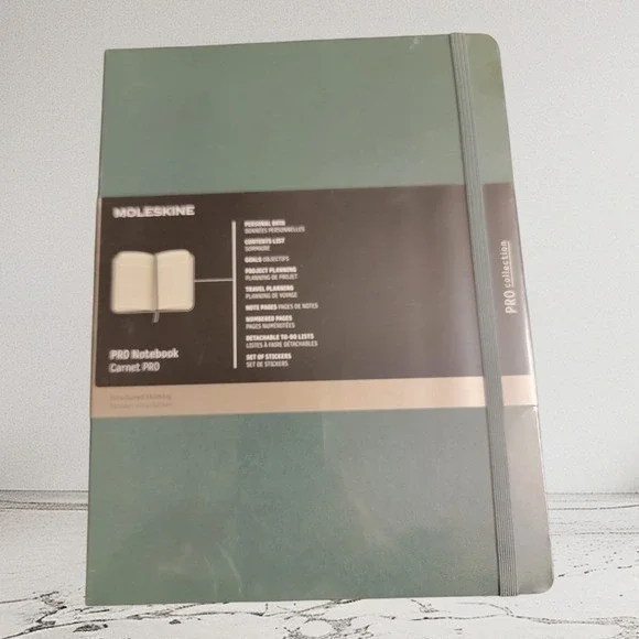 Moleskine PRO Notebook Hardcover Green Expandable Pocket 9.5