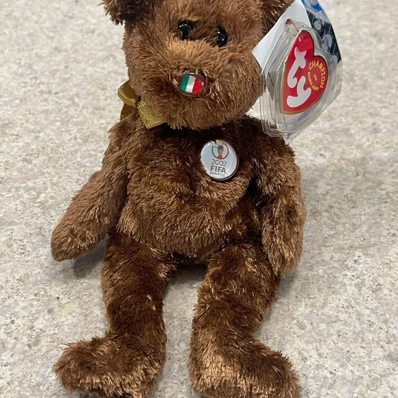 Ty Beanie Baby Champion Italy 2002 FIFA World Cup Bear With Orig License Tag U.S