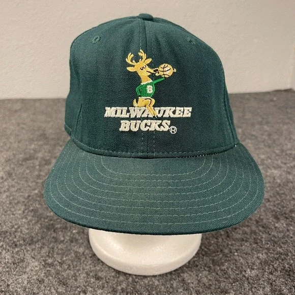 Rare Vintage 90s Milwaukee Bucks NBA New Era Hat Fitted 7 3/8 Pro Model Wool USA