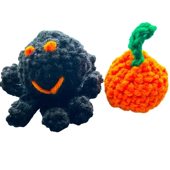 HAND CRAFTED Crochet Organic Catnip Colorful Interactive Spider Pumpkin Cat Toys