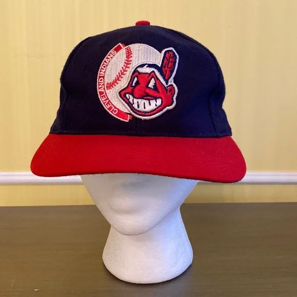 Vintage Genuine Merch. Cleveland Indians Chief & Baseball & Name Logo Cap Hat