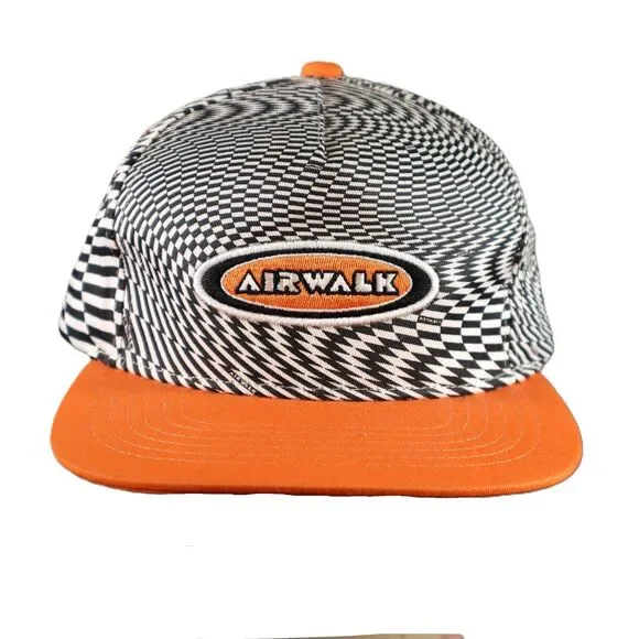 Airwalk Checkerboard Optical Illusion Hat‎ Orange Strapback Skate Cap