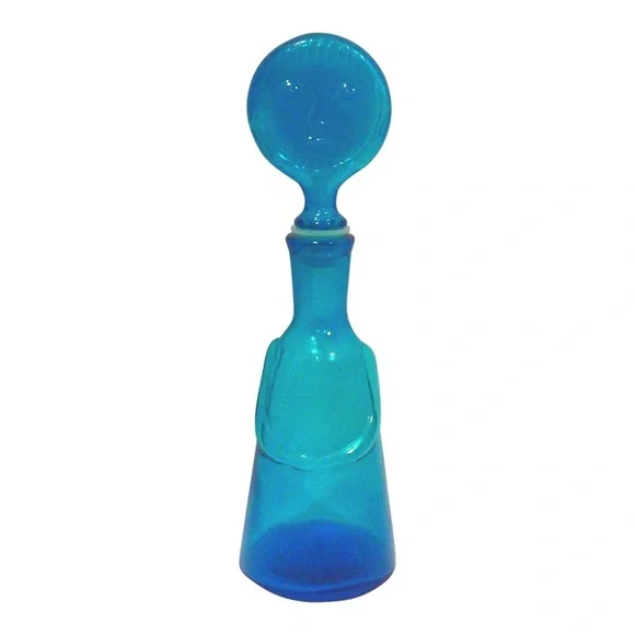 Vintage Blue Glass Art Glass Face Decanter Bottle