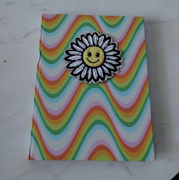 Rainbow Groovy Hardcover Bound Notebook with Smiley Daisy Flower Patch 6x8 NWT