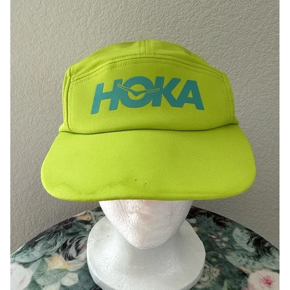 Hoka One One Bright Neon Yellow Adjustable Running Hat Safety Visibility