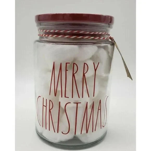 New Sealed Rae Dunn Merry Christmas‎ Cotton Ball Jar With Lid 60 Balls