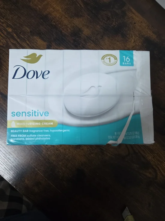 Dove Sensitive Moisturizing Cream Beauty Bar Soap Fragrance Free 3.75oz, 16 Bars