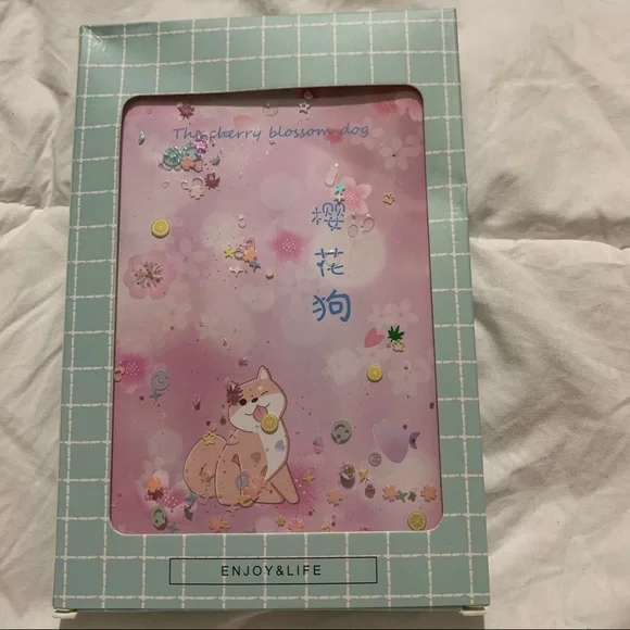 Pink Cherry Blossom Design Small Notebook w/ Water Gel Front Cover with Sequins