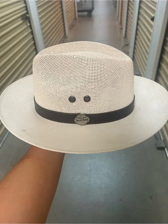NICOL HATS Cream Ventilated Straw Safari Hat with Black Band