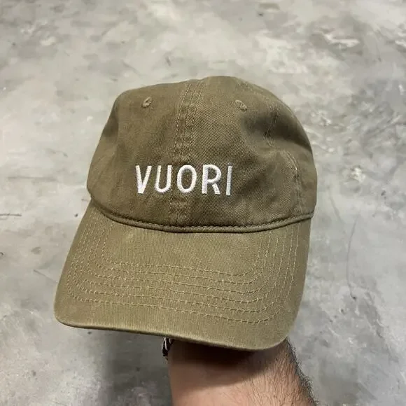 Vuori Hat Cap Strap Back Brown White Logo Preppy Casual Mens