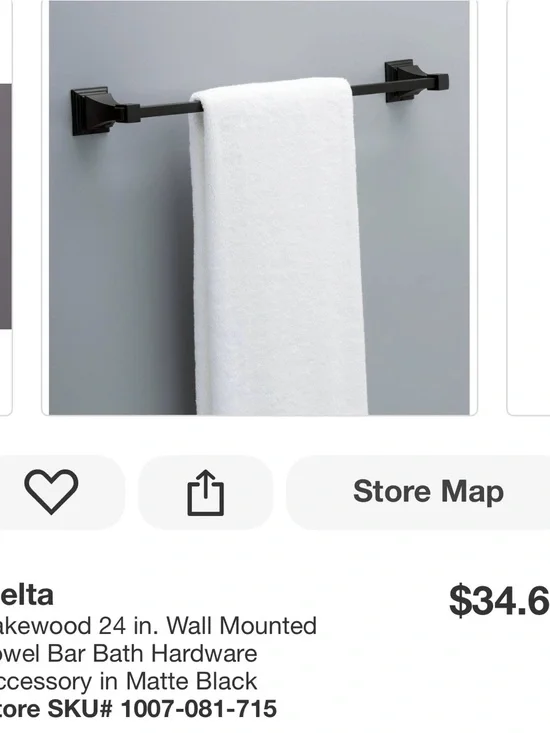 New Delta Lakewood Matte Black Wall-Mount Towel Bar 24”