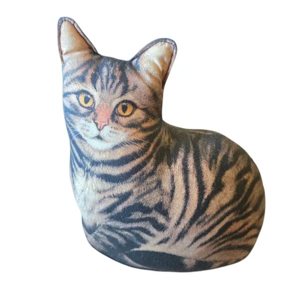 Adeline Halvoson Vintage Tabby Tiger Striped Cat Plush Pillow Door Stop Cotton