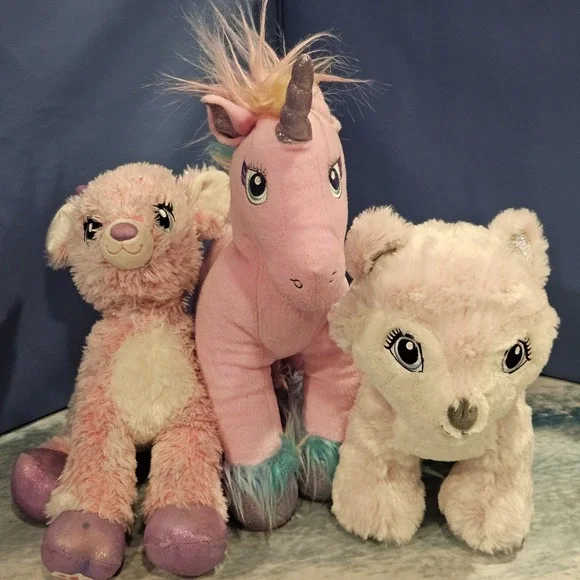 Build A Bear Pink Unicorn Arctic Fox Reindeer Plush Bundle BAB 14-16