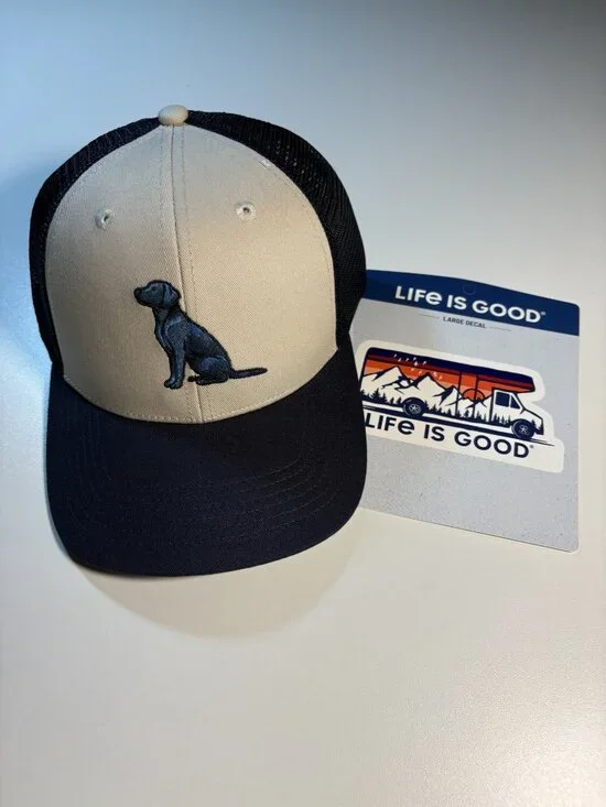Life Is Good Dog Trucker Hat + Decal Bundle NWT | Gift Ready | Patriotic Summer