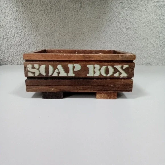 Rustic Wooden Soap Box Crate Footed Soap Dish Brown Farmhouse Bathroom Decor