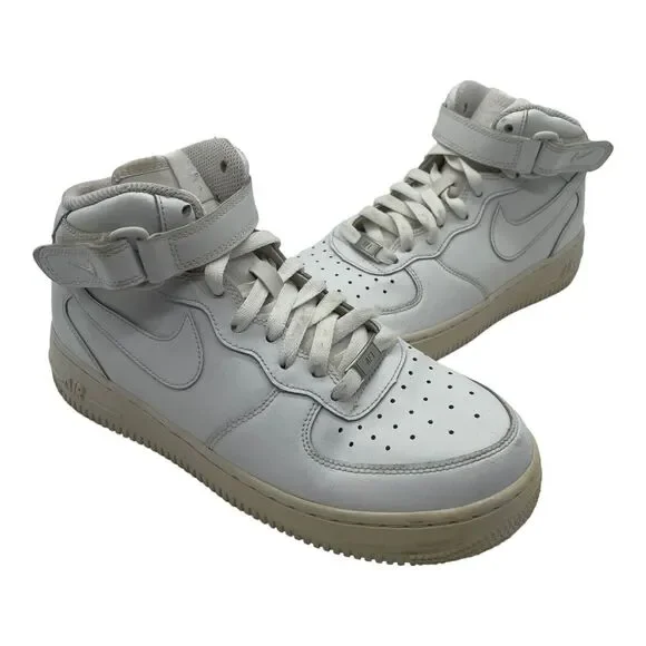 Nike Air Force 1 Mid Sneakers GS Triple White 314195-113 Kids Size 7Y Womens 8.5