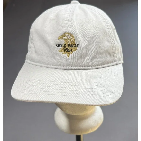 Gold Eagle Club Hat, Beige Twill Golf Dad Hat, Adjustable Strapback Mens‎