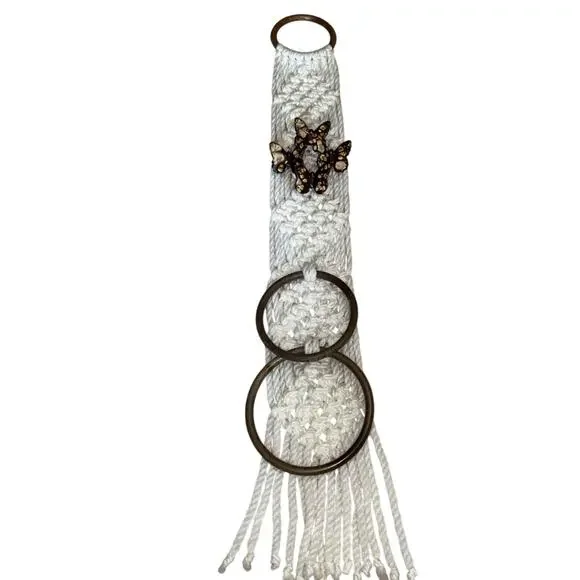 Macrame Towel Holder Ring Ceramic Butterflies Fringe Vintage Boho Fairy Hippie