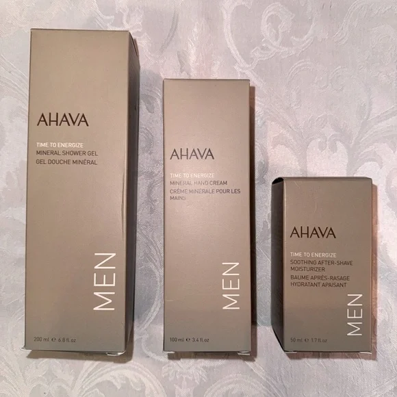 AHAVA Men’s 3 piece skin care set, Mineral Shower Gel/Hand Cream/After-Shave