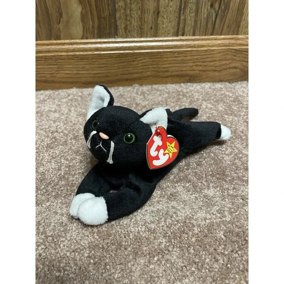 Ty Beanie Baby ZIP 1993 Black White Cat Tag Errors Plush Toy New Retired