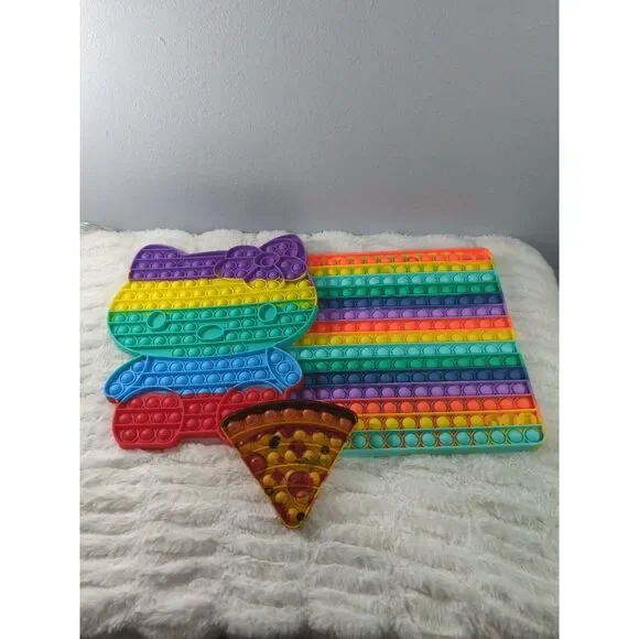 Lot Of 3 Pop It‎ Fidget Stress Toys Hello Kitty, Pizza, And Square