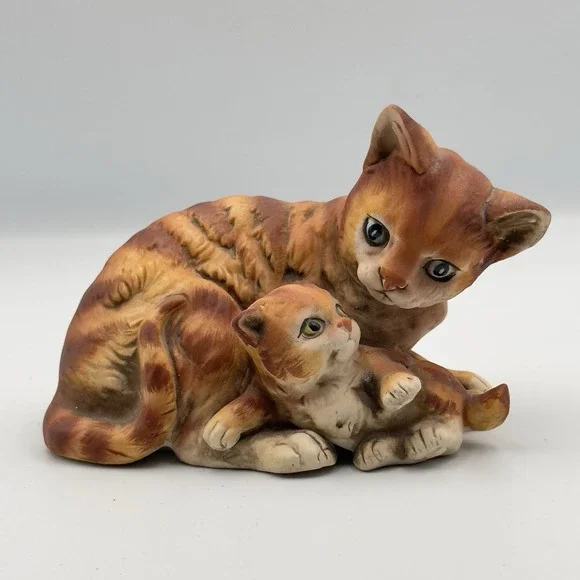 Vintage UCTCI Orange Tabby Kitten Cat & Kitten Figurine Made in Japan 6