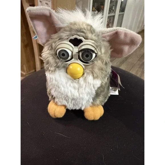 Vintage Furby Tiger 1998 Gray White Green Eyes Model 70-800 with tag
