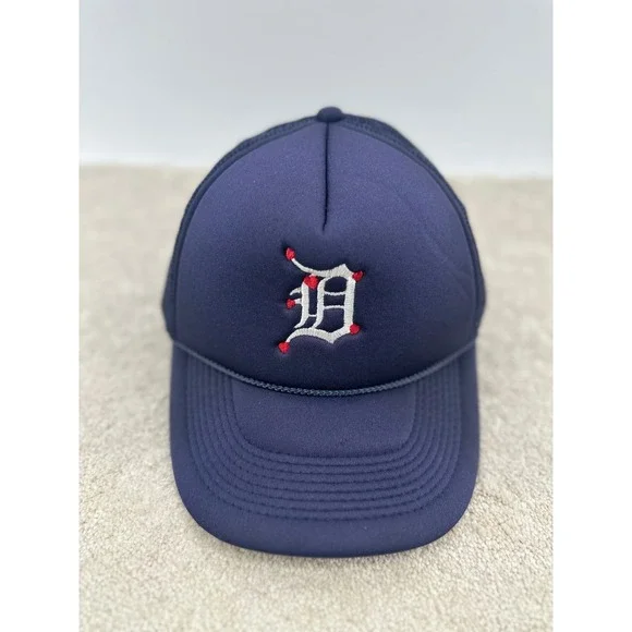 Detroit Baseball Hat Cap Snap Back Navy Trucker Embroidered Hearts D Logo NISSUN