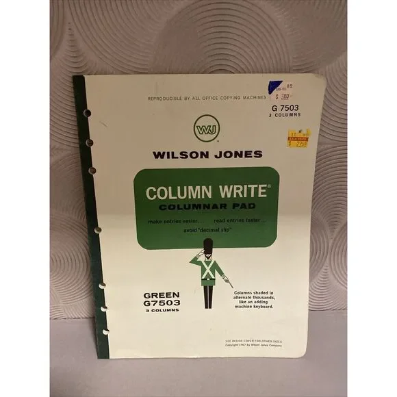 Vintage‎ 1967 Wilson Jones Columnar Pad Green G7503 3 Columns Accounting