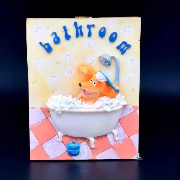 Cute Dog Bathroom Wall Plaque | 3D Animal Bath Décor Whimsical Style