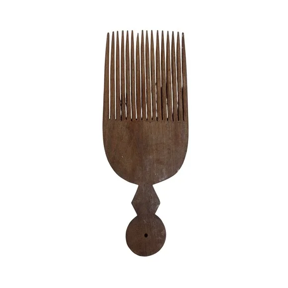 Vintage Hand Carved Wooden Afro Pick Hair Comb Geometric Handle Detangling Tool