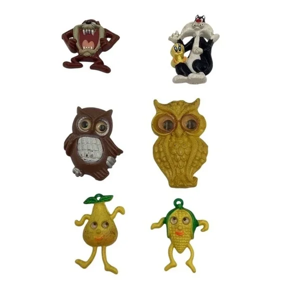 Vintage Refrigerator Magnets Lot 6 Looney Tunes Taz Sylvester Tweety Owls Corn