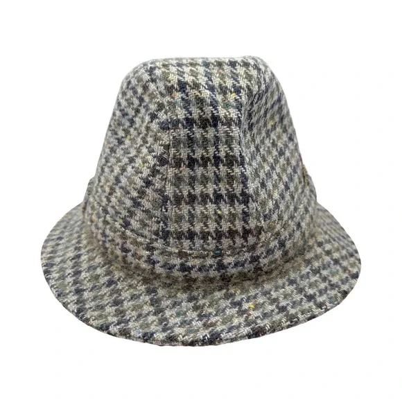 Donegal Irish Wool Hat Fedora Gray Tweed Houndstooth J.F. Maguire