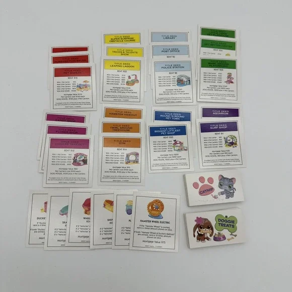 Hasbro Monopoly Littlest Pet Shop Replacement Cards Title Deeds Catnip treats