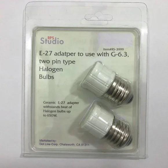 NWT RPS E-27 Ceramic Adapaters for 2 Pin Type Halogen Lamps Set of 2