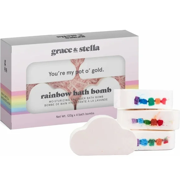 Rainbow Cloud Bath Bombs for Women Relaxing (4-Pack)