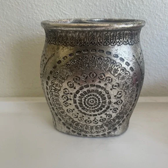 Aztec Mandala Resin Toothbrush Razor Holder SouthWestern Distressed Silver Tone‎