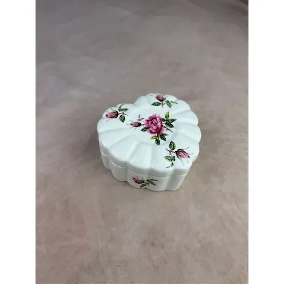 Vintage Fine Bone China Trinket Box Heart Cottagecore Roses
