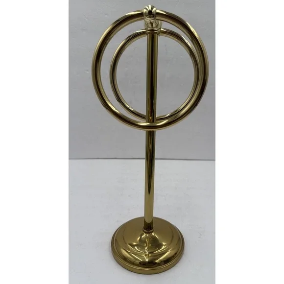 Vintage Brass Standing Double Ring Fingertip Towel Holder Stand Bathroom