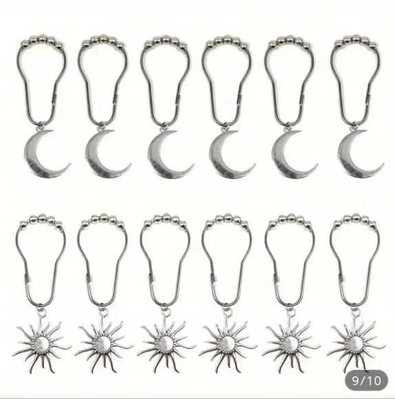Silver Moon and Sun Shower Curtain Hooks