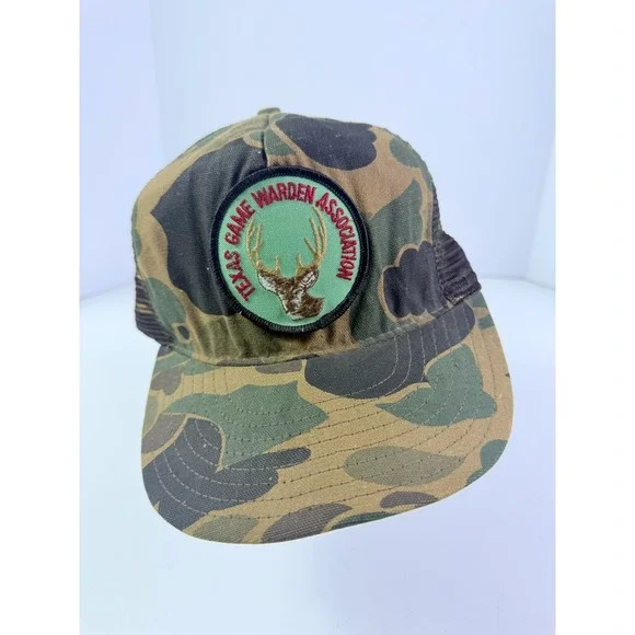 Vintage Texas Game Warden Association Camo Trucker Hat Snapback Mesh Cap Deer