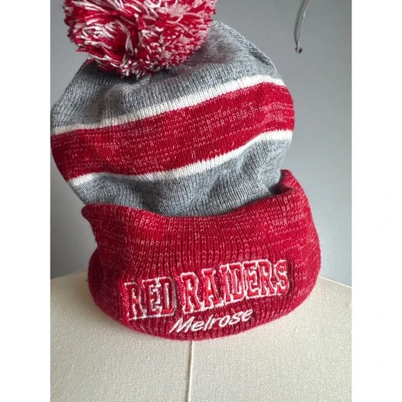 Ohiopyle Red Raiders Melrose Beanie Unisex OS Red Grey Excellent Knit Pom Hat