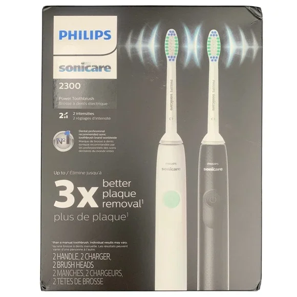 Philips Sonicare 2300 Rechargeable Electric Toothbrush X2 HX3665/04 Black White