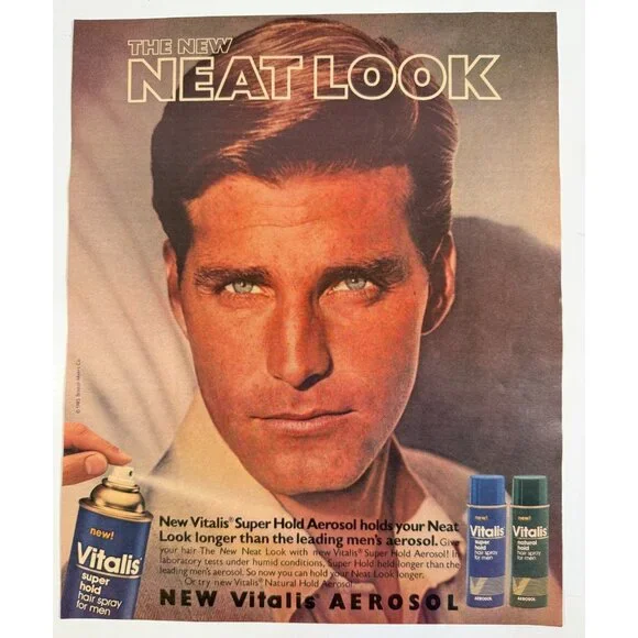 Vintage 1985 Vitalis Aerosol Hairspray Sexy Man Advertisement Print Ad