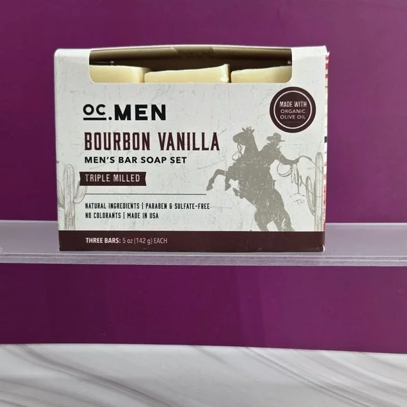 OC MEN Bar Soap Set Men 15oz Bourbon Vanilla Triple Milled Organic Olive Oil
