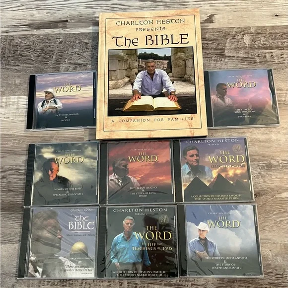 Carlton Heston’s The Bible Book, 8 CD’s and 4 DVD’s