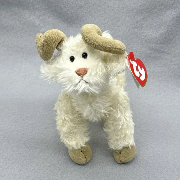 Ramsey Lamb Ram Fuzzy Horns Attic Treasures Off White Plushie TY 1993 Posable 6