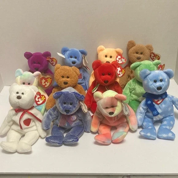 Vintage Beanie Baby bears lot, 12 in all no duplicates collectable childs play