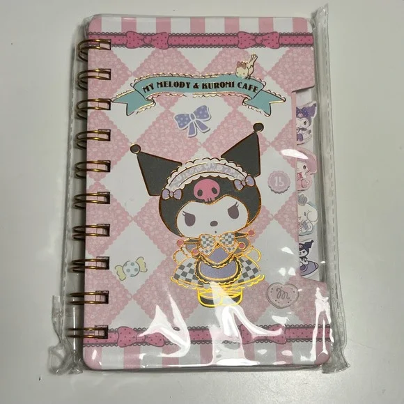 Sanrio 48K Spiral Notebook Pink Kuromi Cafe Character Tabs Gold Foil XQ-3503